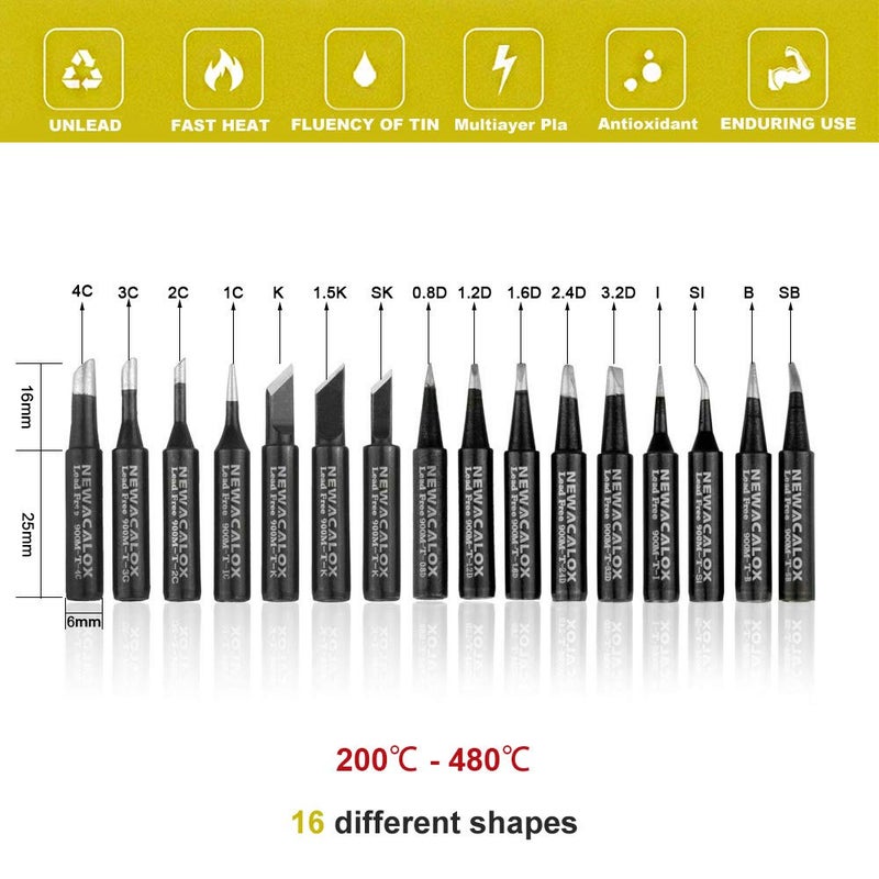 NEWACALOX رؤوس لحام 900M رؤوس لحام خالية من الرصاص 16 قطعة لـ HAKKO 936، 937، 907 Atten، Quick، Ryobi، Aoyue، Yihua، Vastar، Sywon، Tabiger، SOAIY و X-Tronic مسدس/محطة اللحام - Image 2